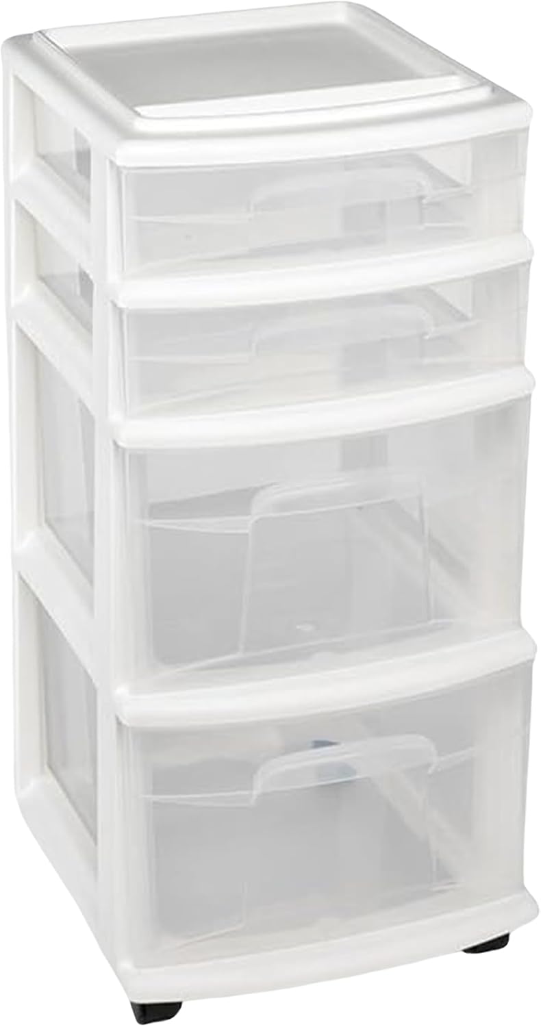 2-Pack Clear Drawer Carts – 4-Tier Rolling Storage for Home & Office