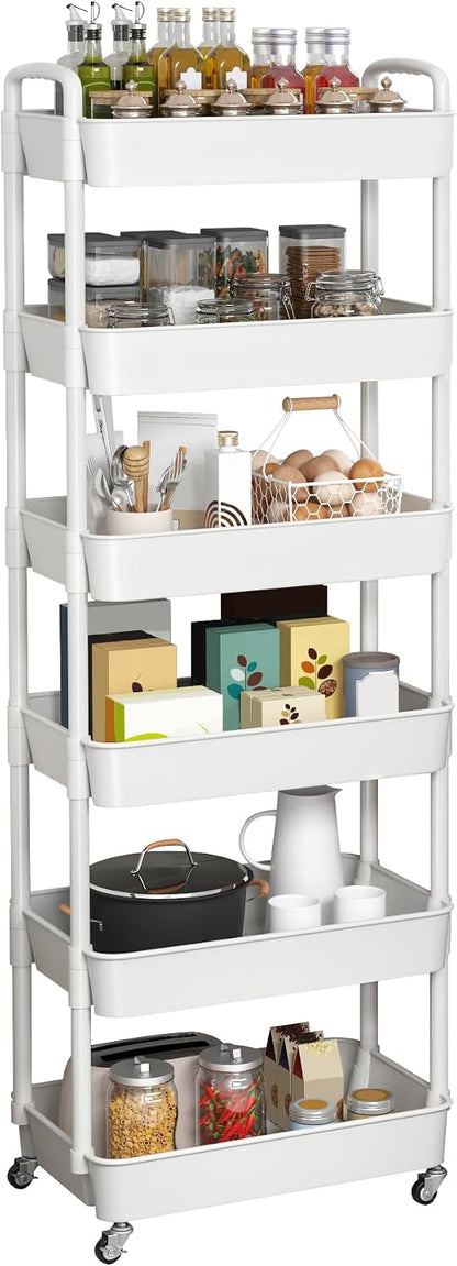 3-Tier White Storage Cart for Kitchen & Bathroom – Movable, Easy Assembly