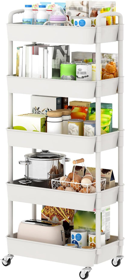 3-Tier White Storage Cart for Kitchen & Bathroom – Movable, Easy Assembly