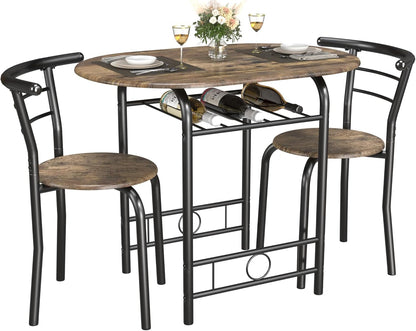 3-Piece Breakfast Nook Set with Wine Rack – Walnut/Black