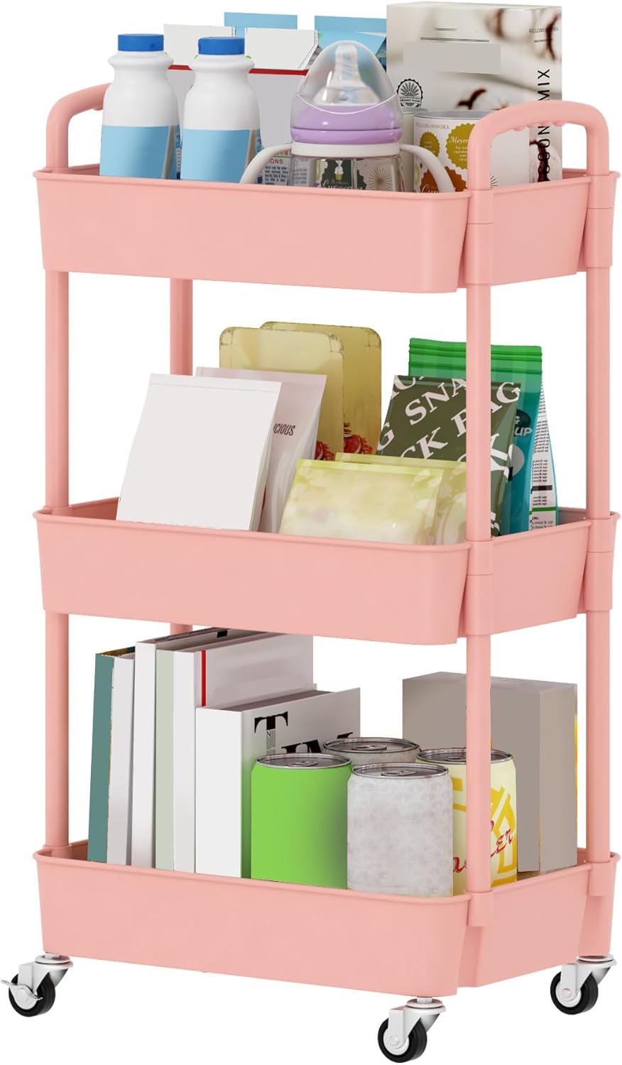 3-Tier White Storage Cart for Kitchen & Bathroom – Movable, Easy Assembly