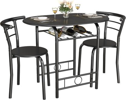 3-Piece Breakfast Nook Set with Wine Rack – Walnut/Black