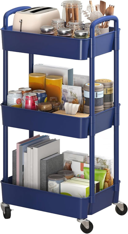 3-Tier White Storage Cart for Kitchen & Bathroom – Movable, Easy Assembly