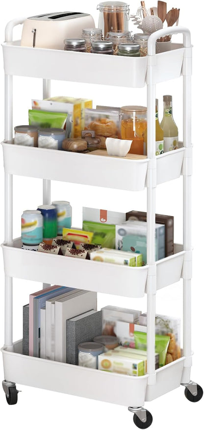 3-Tier White Storage Cart for Kitchen & Bathroom – Movable, Easy Assembly