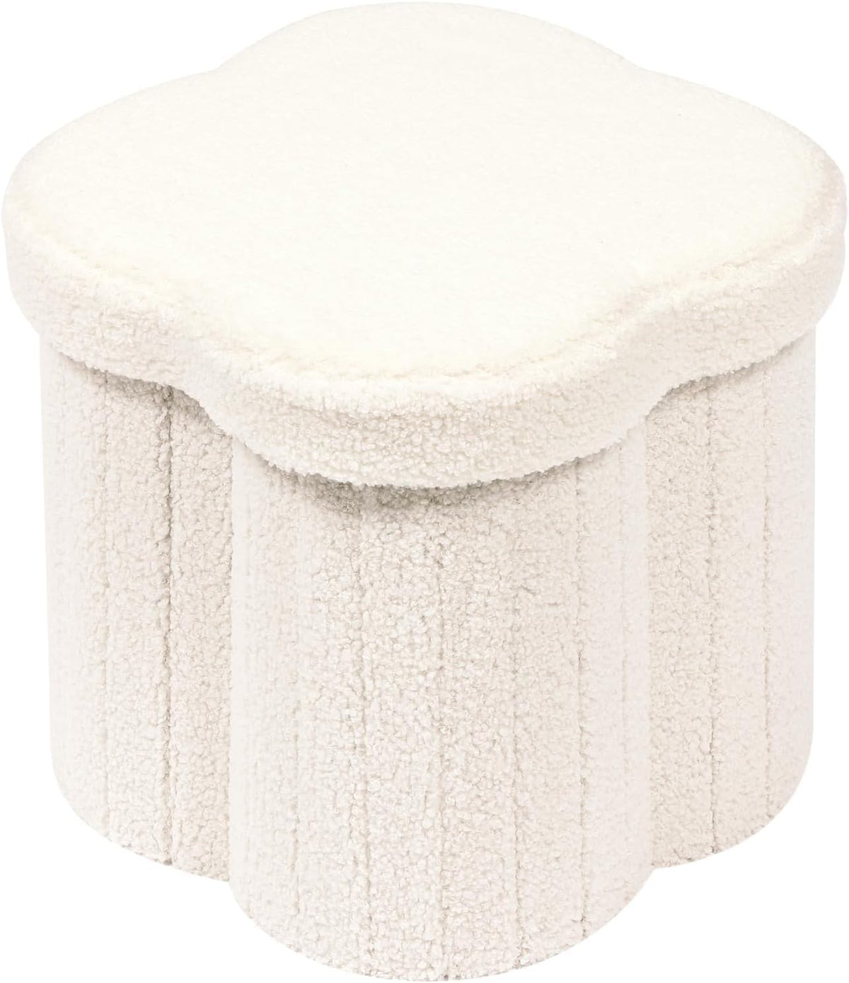 12.6" Flower Shaped Storage Ottoman – Cream Boucle for Living Room & Bedroom