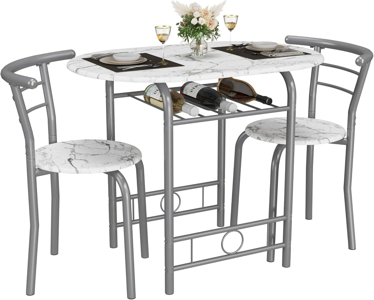 3-Piece Breakfast Nook Set with Wine Rack – Walnut/Black