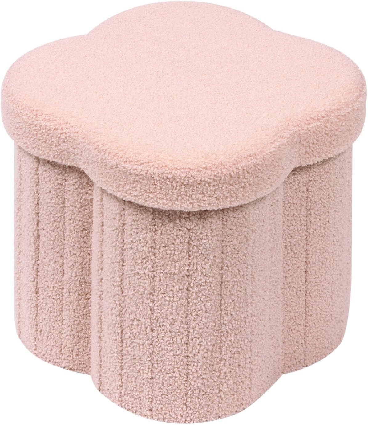 12.6" Flower Shaped Storage Ottoman – Cream Boucle for Living Room & Bedroom