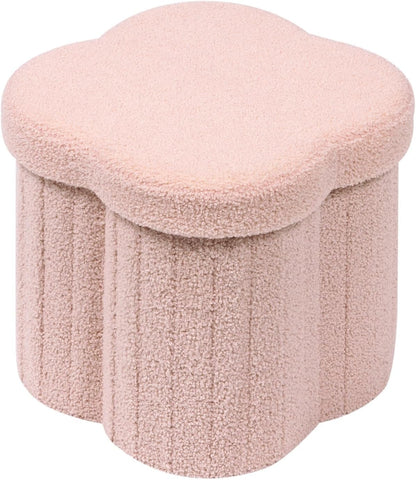 12.6" Flower Shaped Storage Ottoman – Cream Boucle for Living Room & Bedroom
