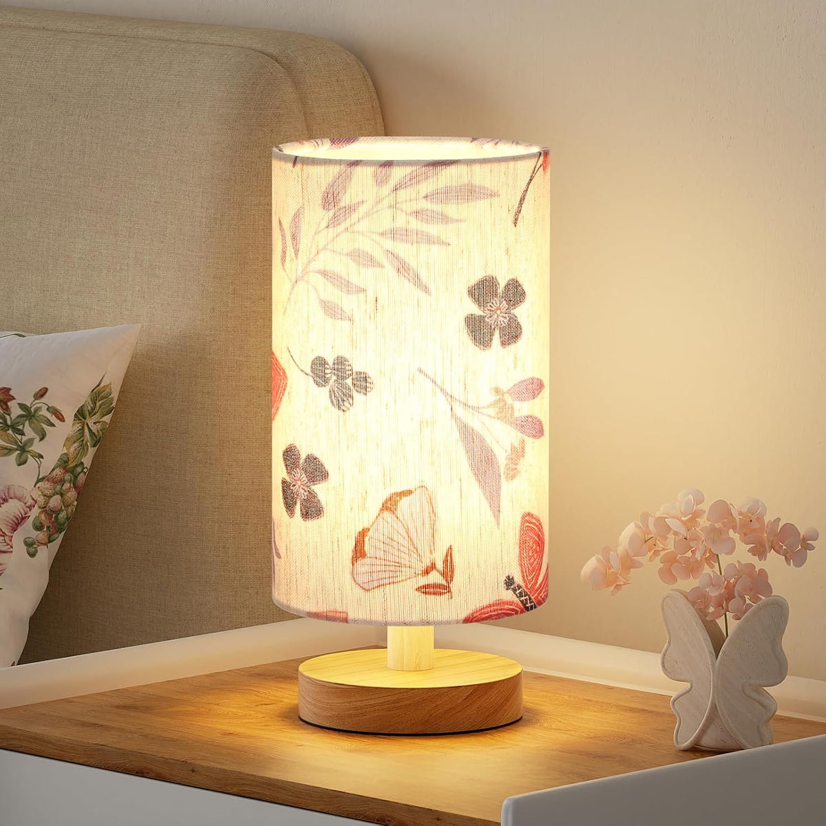 9" Minimalist Table Lamp – Cream Shade, Wood Base, 3000K Bulb Included