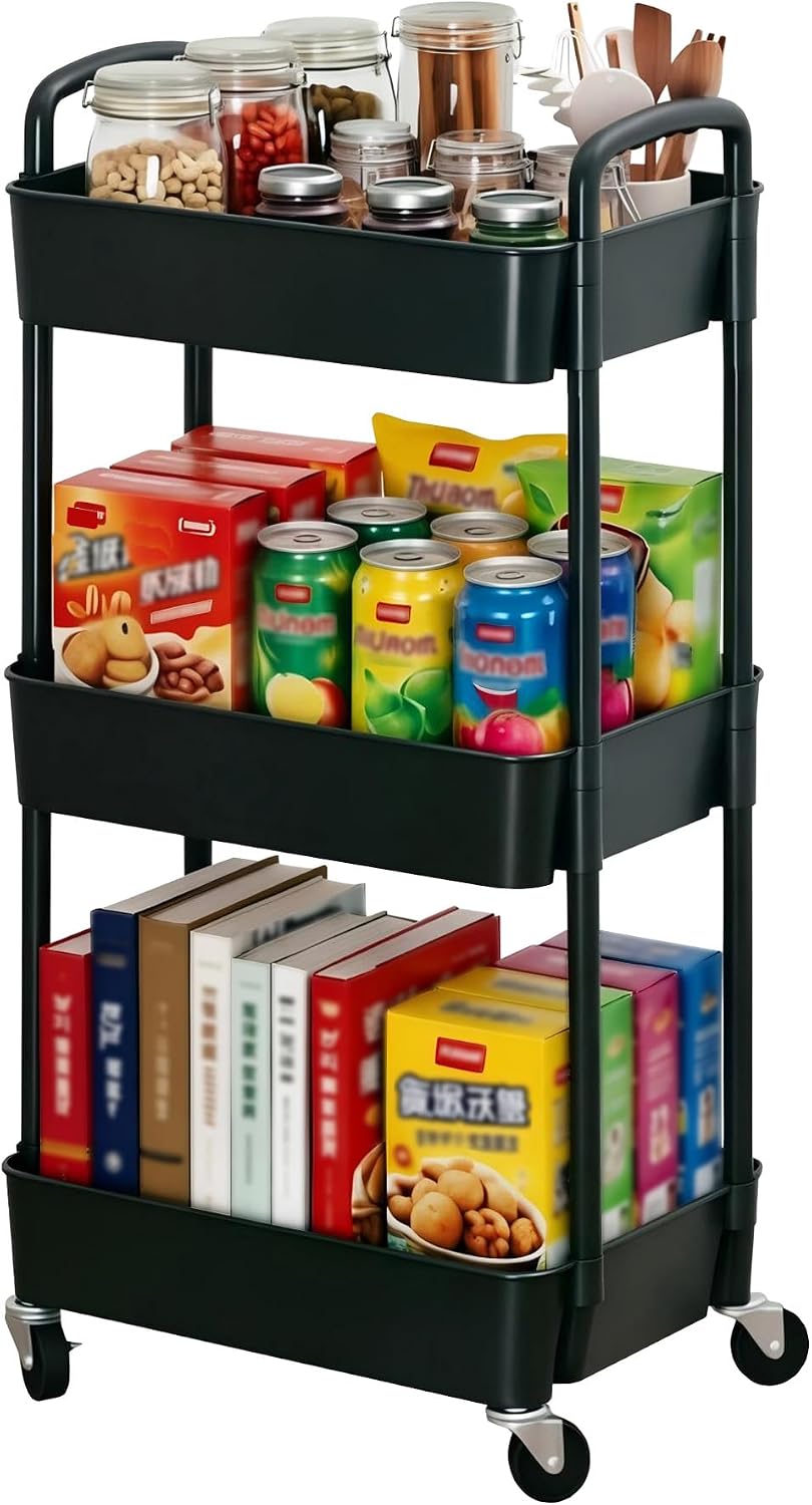 3-Tier White Storage Cart for Kitchen & Bathroom – Movable, Easy Assembly