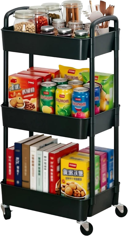 3-Tier White Storage Cart for Kitchen & Bathroom – Movable, Easy Assembly