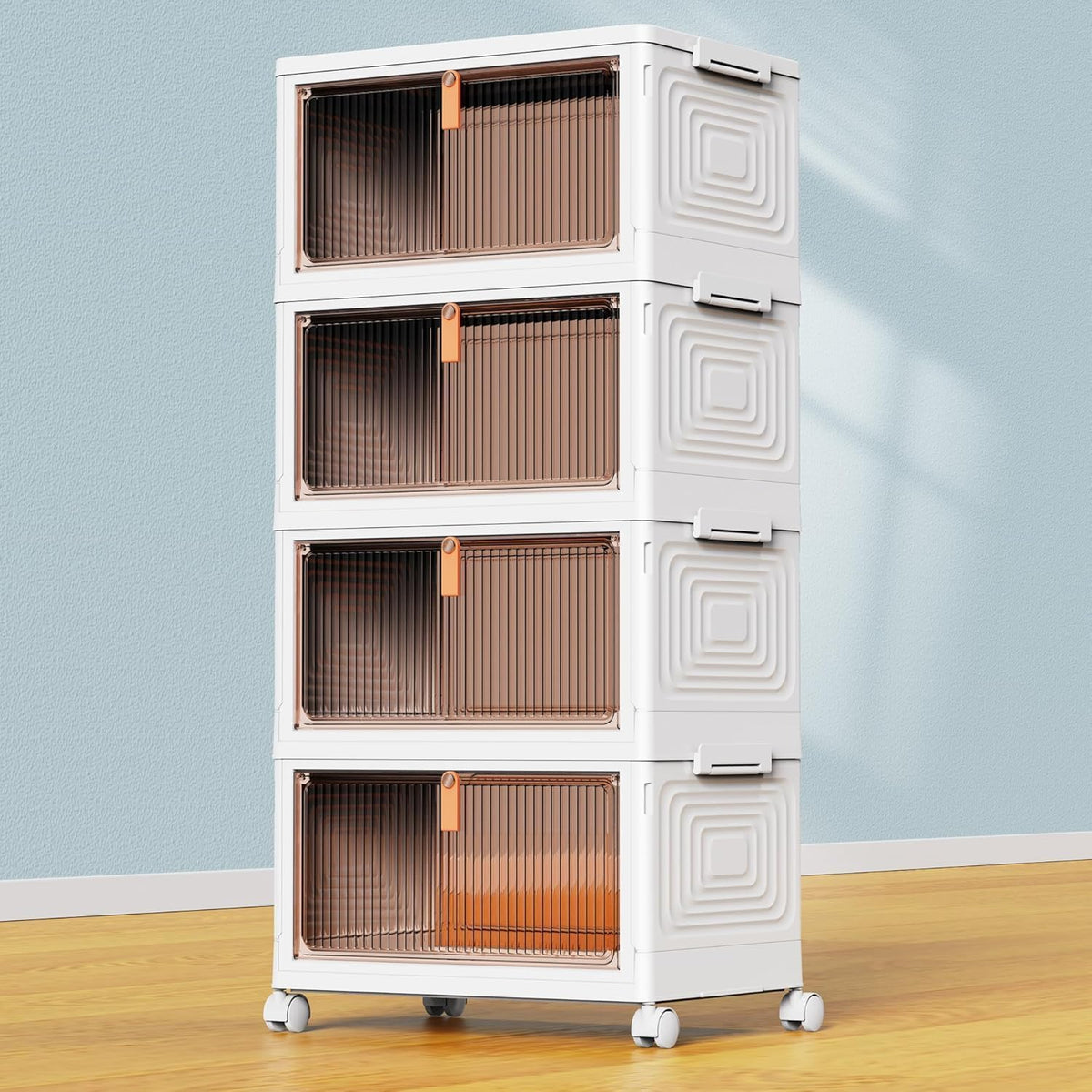 4-Tier Stackable Storage Bins 23QT – Wheels, Lid, Foldable Plastic Organizer