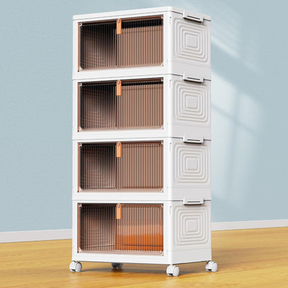 4-Tier Stackable Storage Bins 23QT – Wheels, Lid, Foldable Plastic Organizer