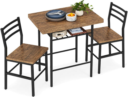 3-Piece Breakfast Nook Set with Wine Rack – Walnut/Black