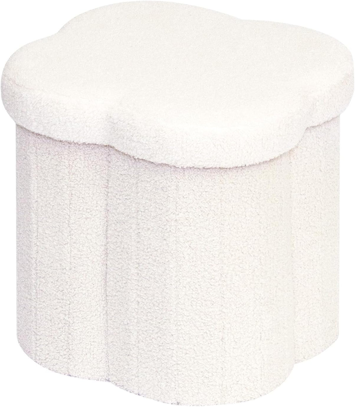 12.6" Flower Shaped Storage Ottoman – Cream Boucle for Living Room & Bedroom