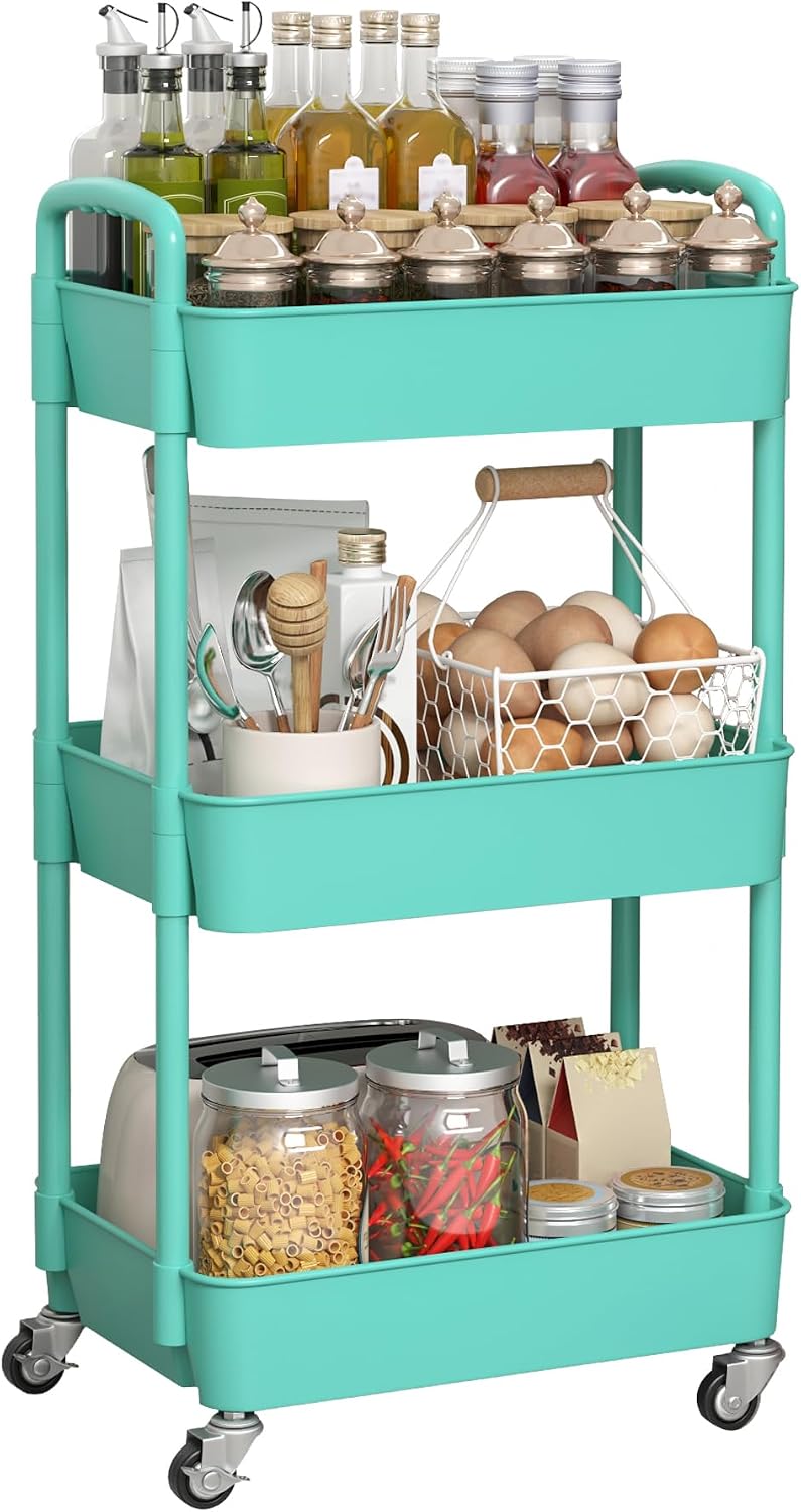 3-Tier White Storage Cart for Kitchen & Bathroom – Movable, Easy Assembly
