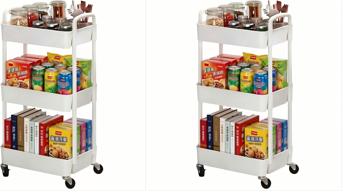 3-Tier White Storage Cart for Kitchen & Bathroom – Movable, Easy Assembly