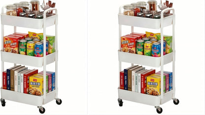 3-Tier White Storage Cart for Kitchen & Bathroom – Movable, Easy Assembly