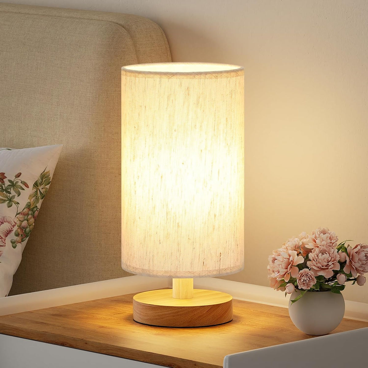 9" Minimalist Table Lamp – Cream Shade, Wood Base, 3000K Bulb Included