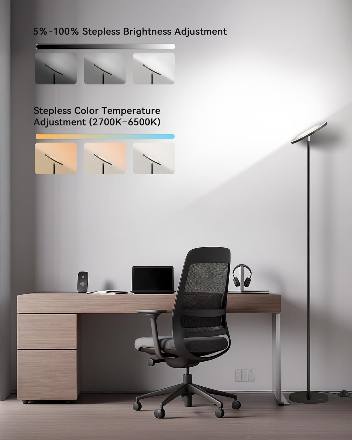 69" Torchiere Floor Lamp for Living Room & Bedroom – Remote, Dimmable, 3000LM