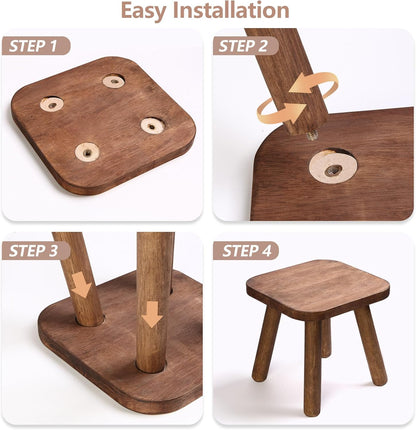 Classic Wooden Step Stool for Home & Kids – 9.3", Removable Legs