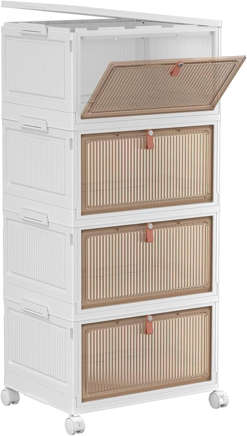 4-Tier Stackable Storage Bins 23QT – Wheels, Lid, Foldable Plastic Organizer