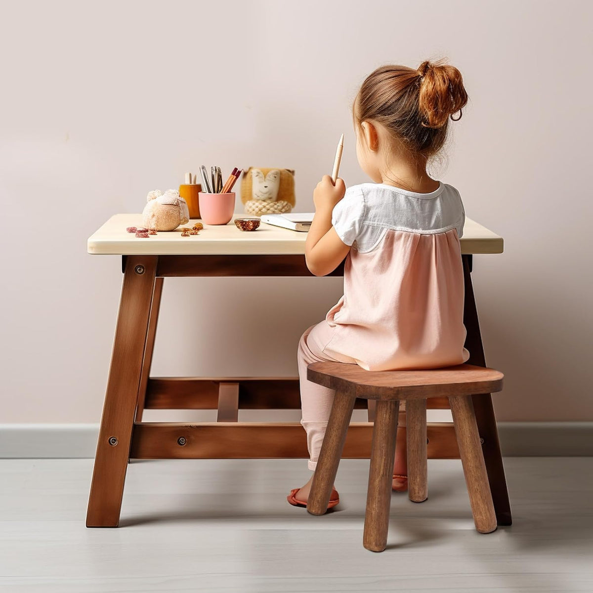 Classic Wooden Step Stool for Home & Kids – 9.3", Removable Legs