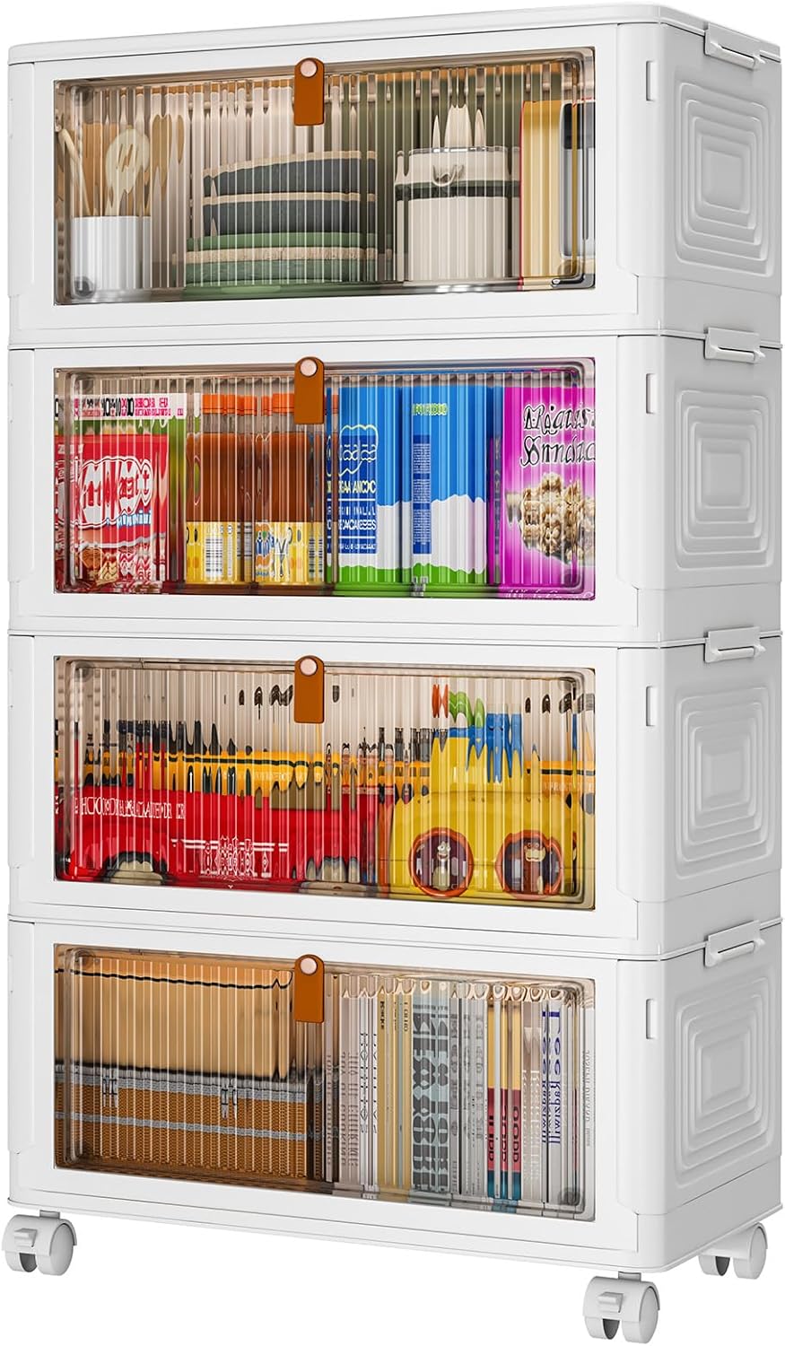 4-Tier Stackable Storage Bins 23QT – Wheels, Lid, Foldable Plastic Organizer