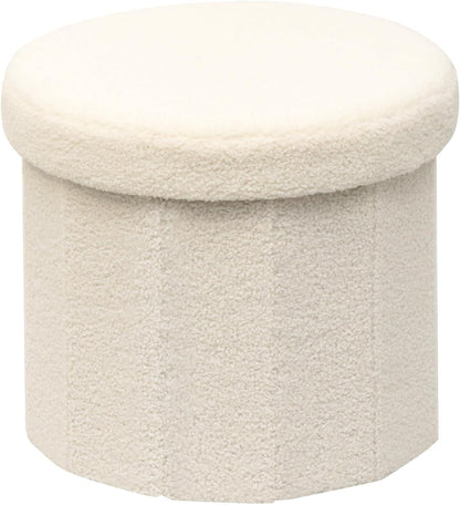 12.6" Flower Shaped Storage Ottoman – Cream Boucle for Living Room & Bedroom