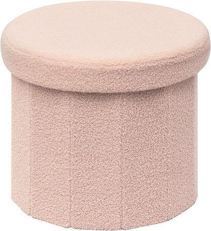 12.6" Flower Shaped Storage Ottoman – Cream Boucle for Living Room & Bedroom