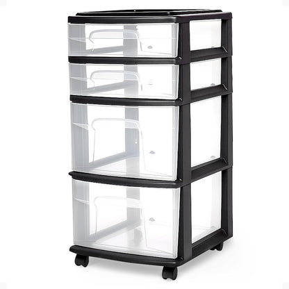 2-Pack Clear Drawer Carts – 4-Tier Rolling Storage for Home & Office