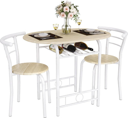 3-Piece Breakfast Nook Set with Wine Rack – Walnut/Black