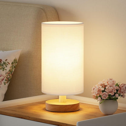9" Minimalist Table Lamp – Cream Shade, Wood Base, 3000K Bulb Included