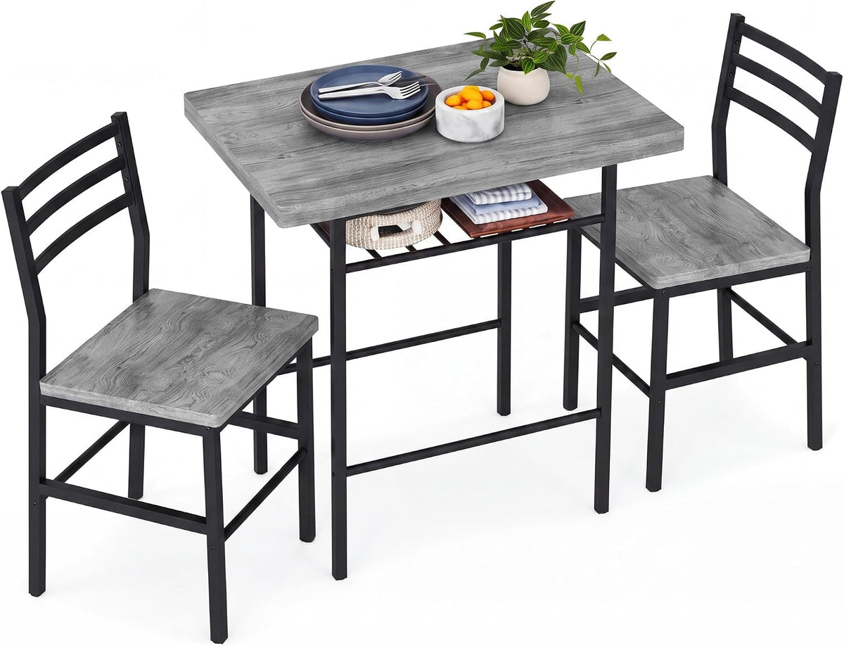 3-Piece Breakfast Nook Set with Wine Rack – Walnut/Black