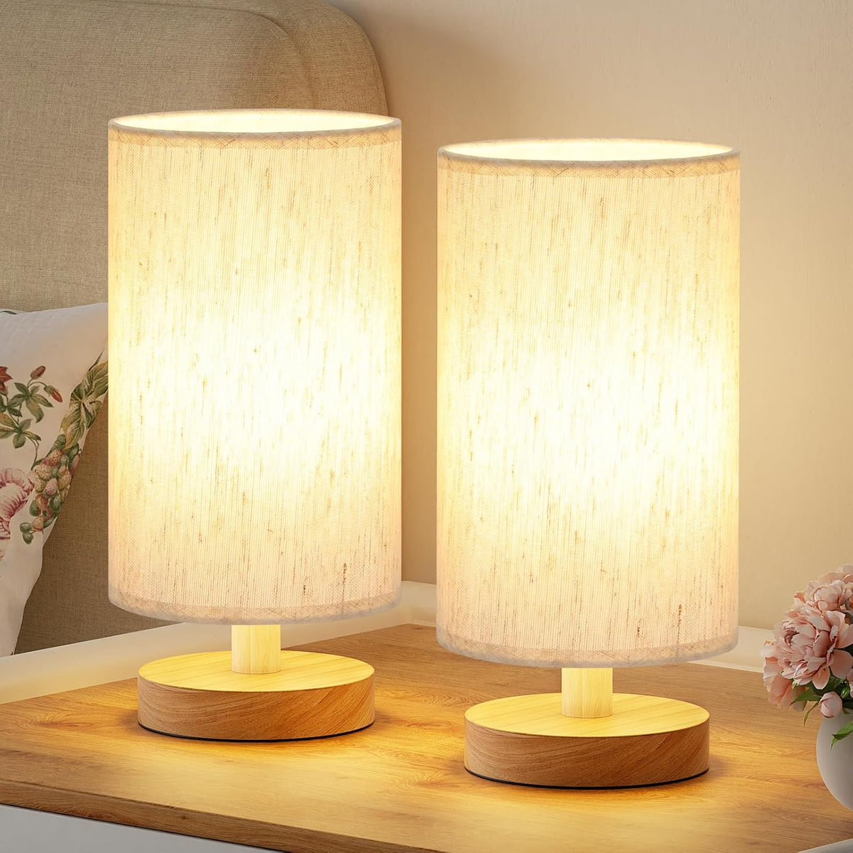 9" Minimalist Table Lamp – Cream Shade, Wood Base, 3000K Bulb Included