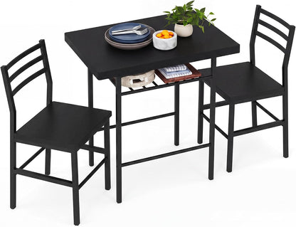 3-Piece Breakfast Nook Set with Wine Rack – Walnut/Black