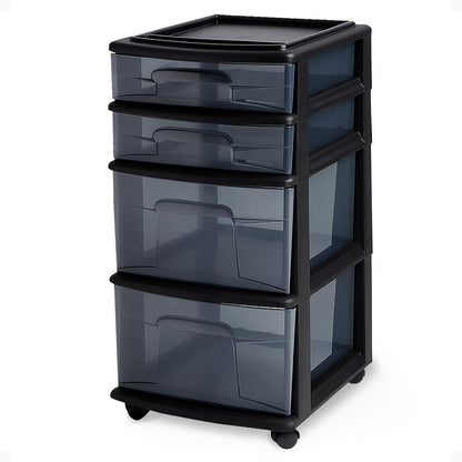 2-Pack Clear Drawer Carts – 4-Tier Rolling Storage for Home & Office