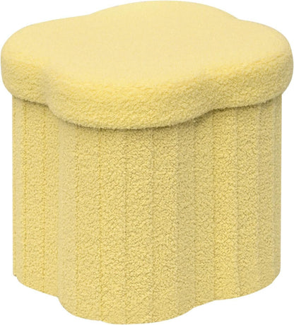 12.6" Flower Shaped Storage Ottoman – Cream Boucle for Living Room & Bedroom
