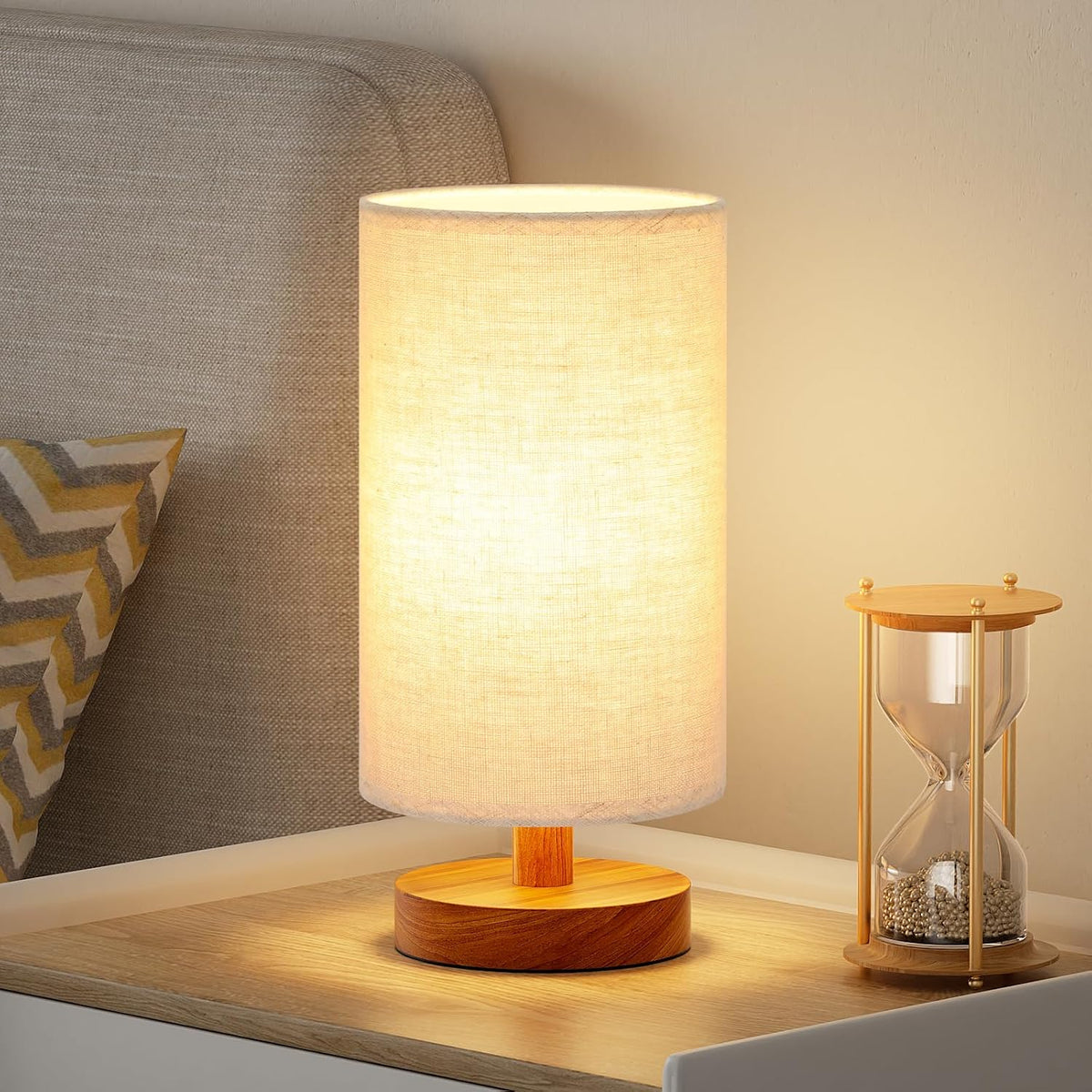 9" Minimalist Table Lamp – Cream Shade, Wood Base, 3000K Bulb Included