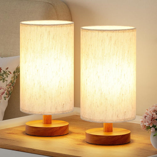 9" Minimalist Table Lamp – Cream Shade, Wood Base, 3000K Bulb Included