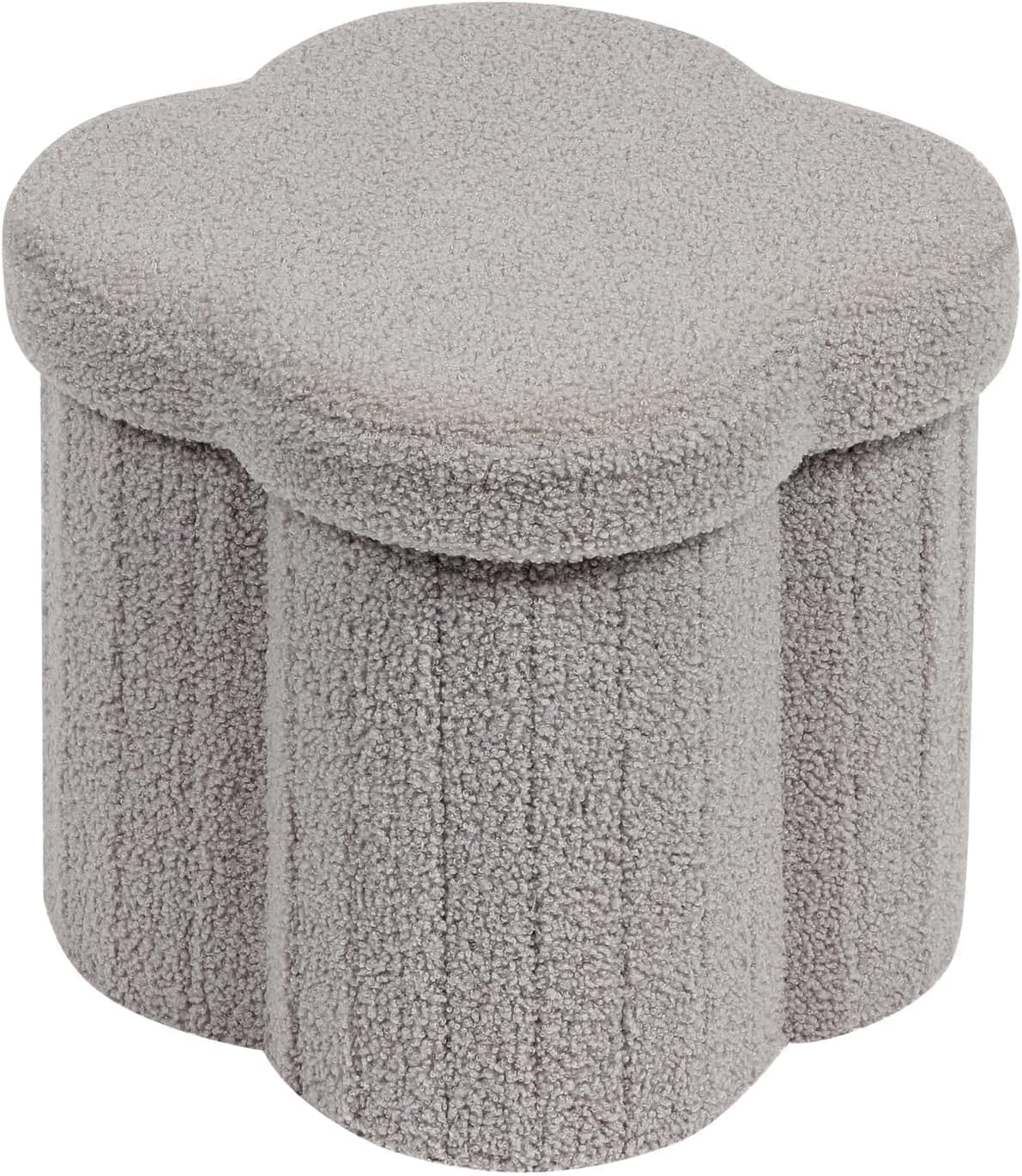 12.6" Flower Shaped Storage Ottoman – Cream Boucle for Living Room & Bedroom