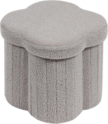 12.6" Flower Shaped Storage Ottoman – Cream Boucle for Living Room & Bedroom