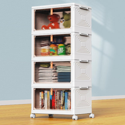 4-Tier Stackable Storage Bins 23QT – Wheels, Lid, Foldable Plastic Organizer