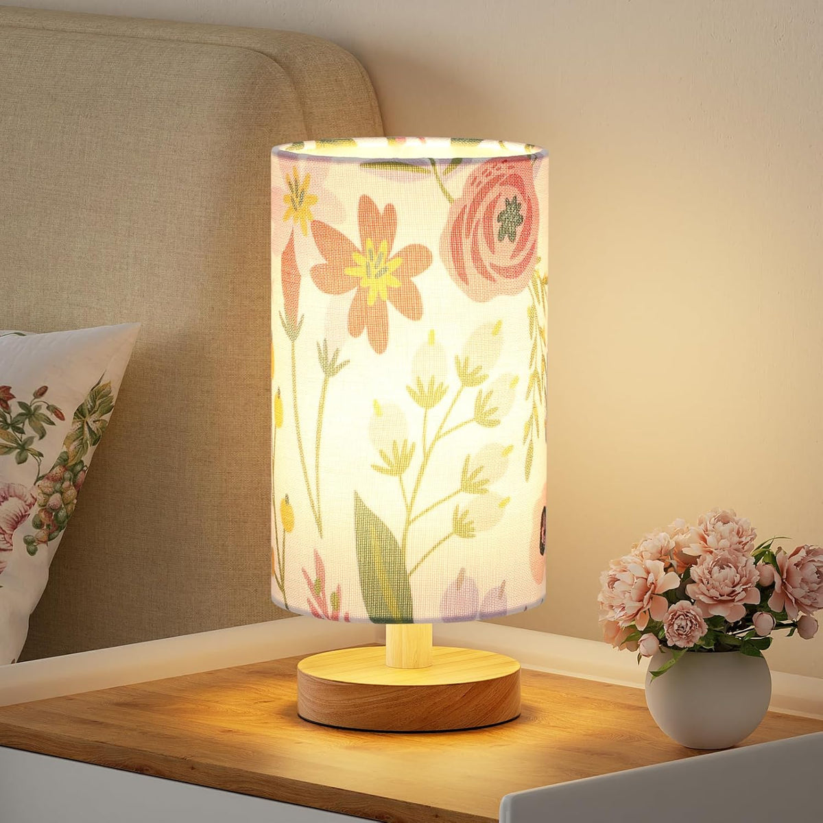 9" Minimalist Table Lamp – Cream Shade, Wood Base, 3000K Bulb Included