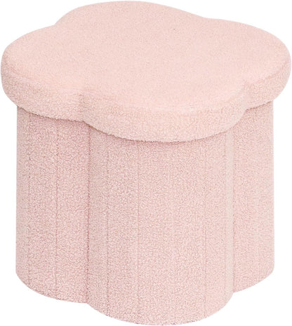 12.6" Flower Shaped Storage Ottoman – Cream Boucle for Living Room & Bedroom