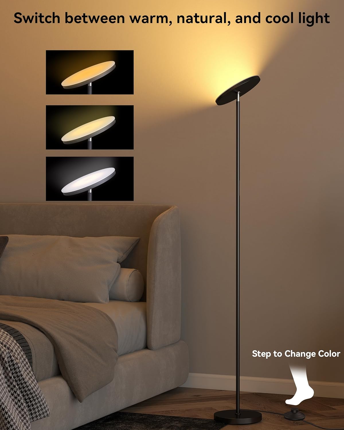 69" Torchiere Floor Lamp for Living Room & Bedroom – Remote, Dimmable, 3000LM