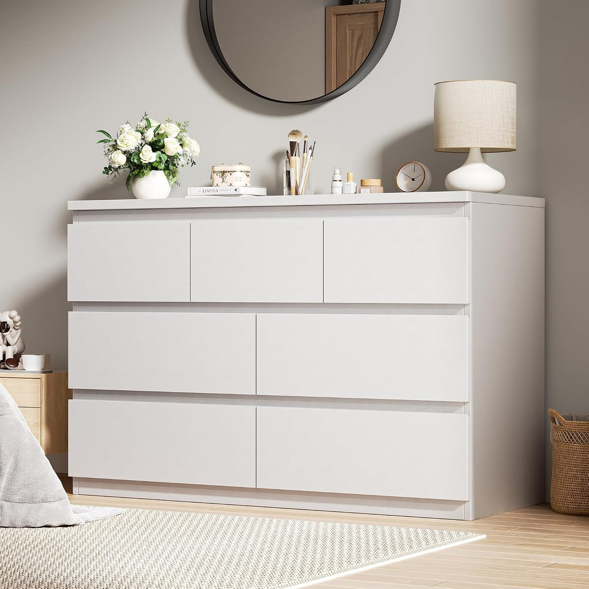 7-Drawer White Dresser for Bedroom & Living Room – Deep Storage Drawers