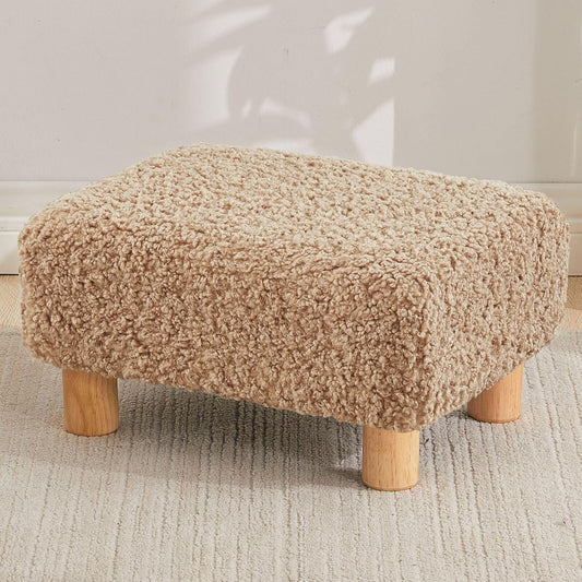 White Sherpa Foot Stool Ottoman – Small Rectangle Footrest for Couch