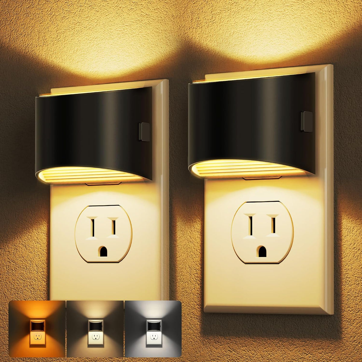 Plug-in Night Lights for Bedroom & Hallway – 3-Level Brightness, 2-Pack