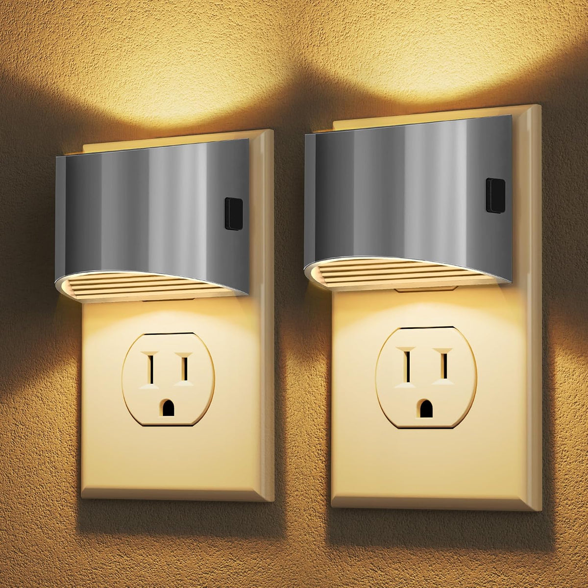 Plug-in Night Lights for Bedroom & Hallway – 3-Level Brightness, 2-Pack